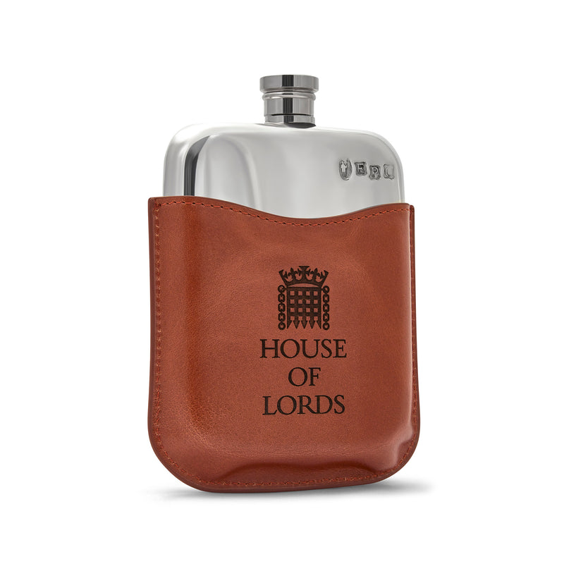 House of Lords Pewter Hip Flask with Leather Cover