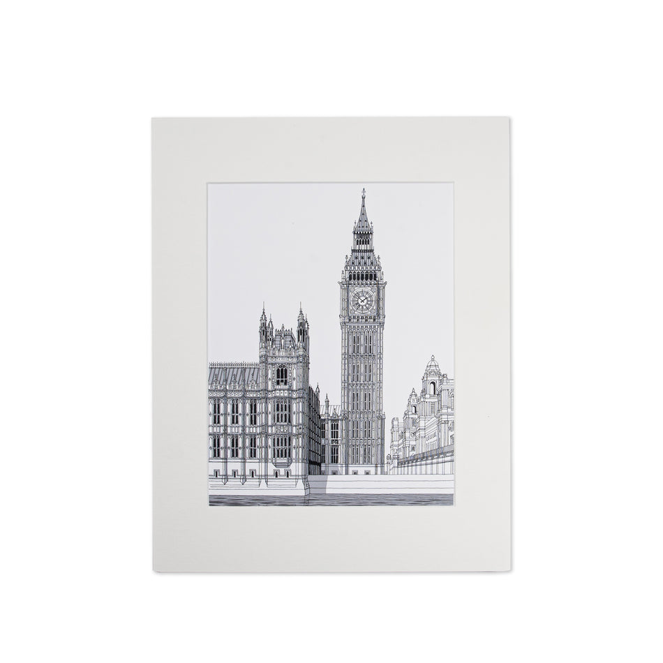 Big Ben Architectural Drawing A3 Mounted Print featured image